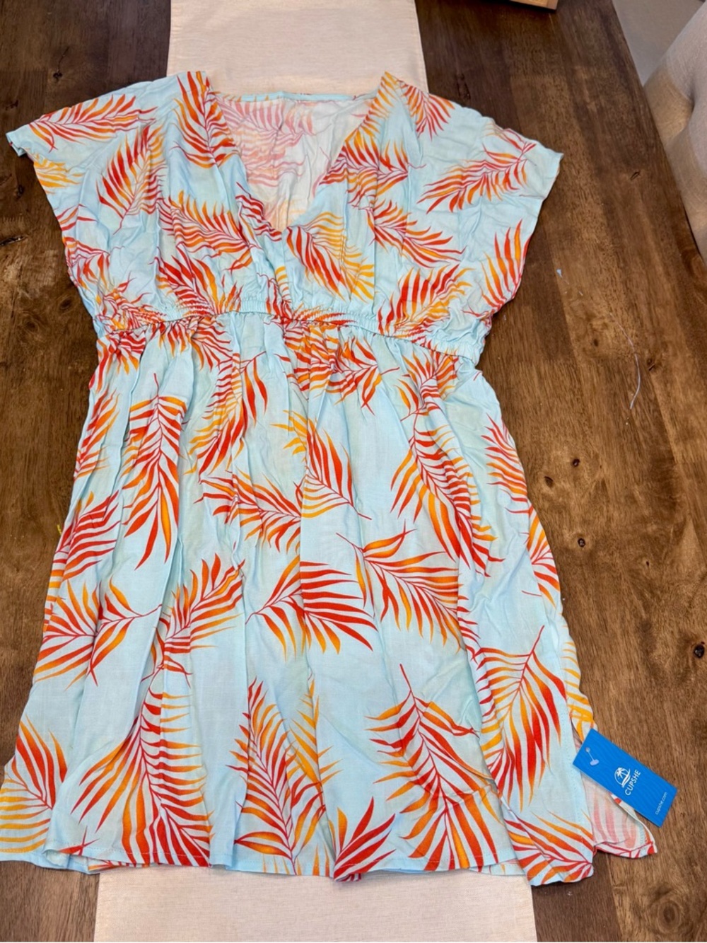NWT Cupshe Beach Vacation Dress/Cover-up in Light Blue and Orange
